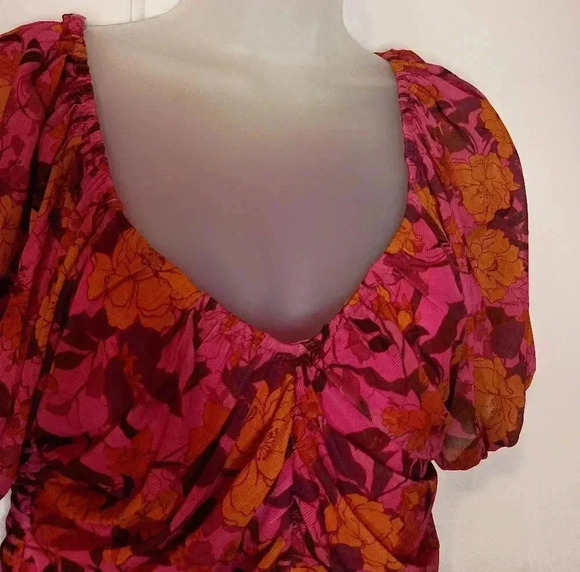 DR2 Vintage Floral Peplum Blouse Puff Sleeve Dark Academia Y2K Boho  (#850) - Picture 4 of 8